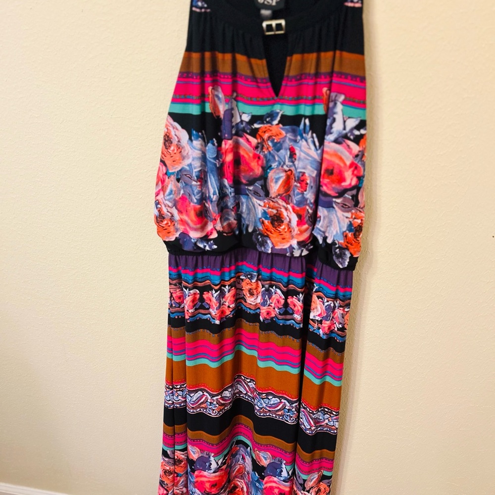 JSport by Jambu Black and Pink Sundress with V-Neck Sleeveless Design